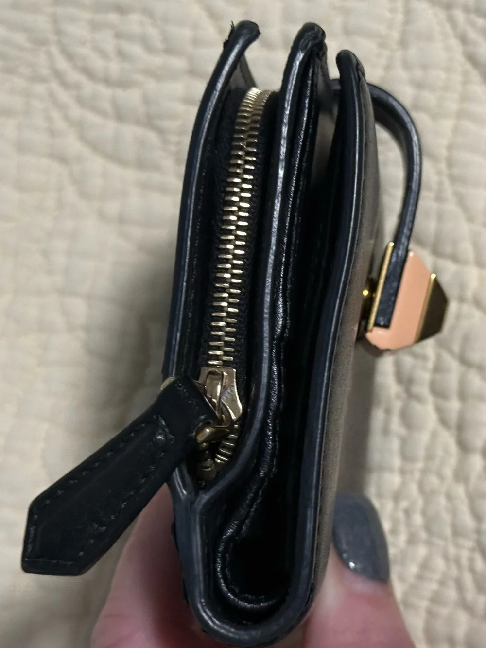 Fendi “Roma” Black Leather Wallet with Gold & Pink Accents!